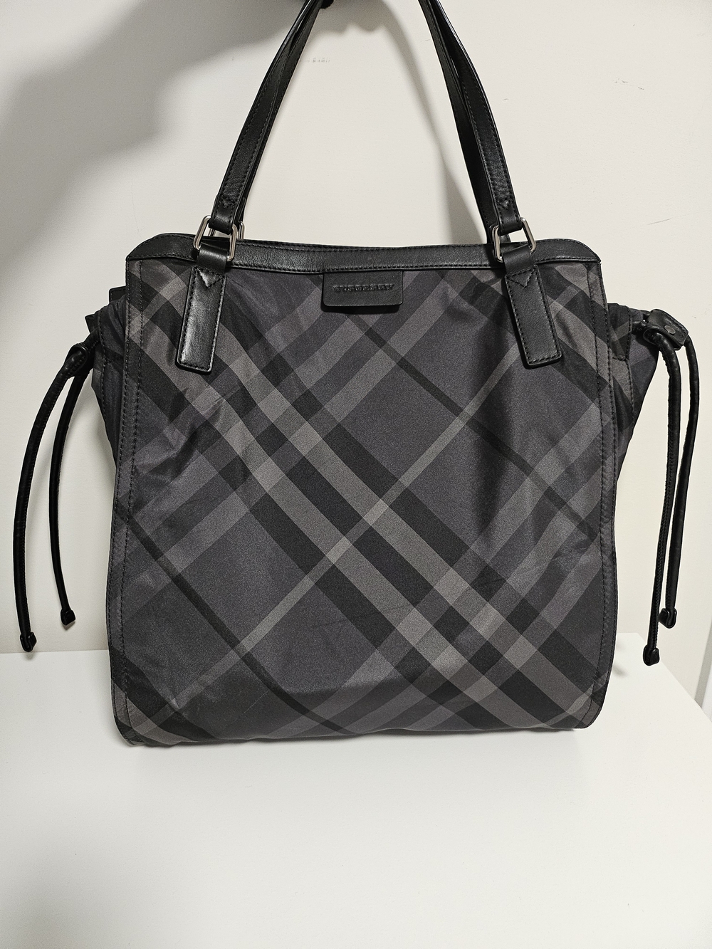 Burberry Black and Gray Plaid Tote Bag